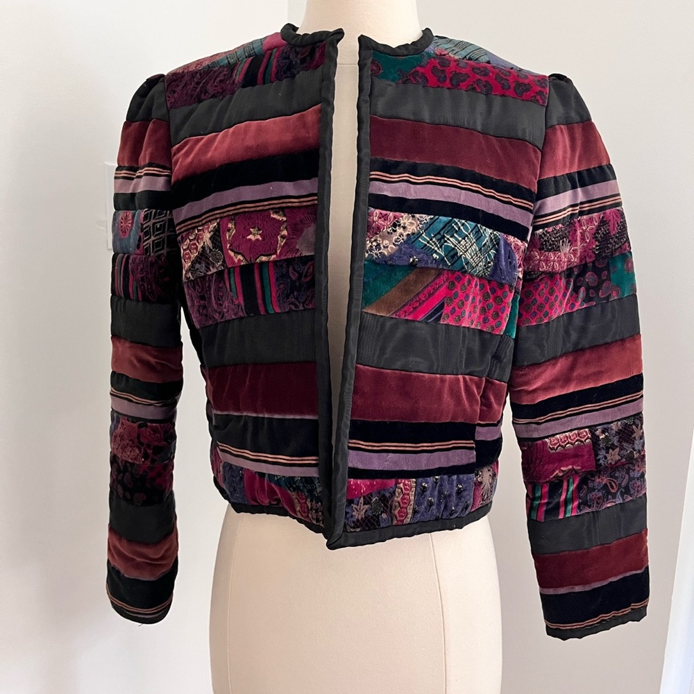 Custom Made Velvet Patchwork Cropped Jacket Size … - image 6